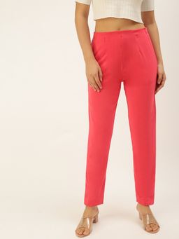 De Moza - Womens Knit Solid Cotton Coral Cigarette Pant