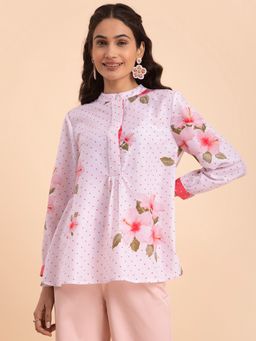 Pink Fort - Floral Muslin Top - White