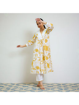 Rustorange - Yellow Love Is In The Air Cotton Hand Embroidery Kurta with Pant (Set of 2)
