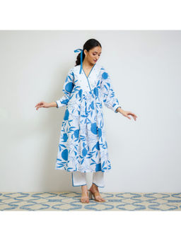 Rustorange - Electric Blue Love Is In The Air Cotton Hand Embroidery Kurta with Pant (Set of 2)