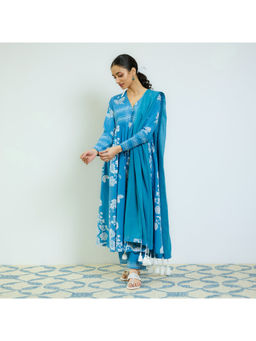Rustorange - Zehra Electric Blue Cotton Tassel Kurta with Pant & Dupatta (Set of 3)