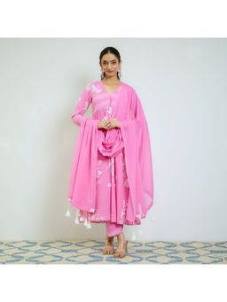 Rustorange - Zehra Pink Cotton Tassel Kurta with Pant & Dupatta (Set of 3)