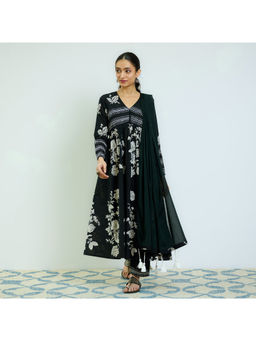 Rustorange - Zehra Black Cotton Tassel Kurta with Pant & Dupatta (Set of 3)