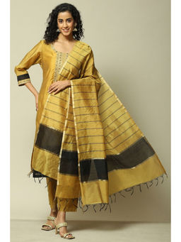 Rangriti - Women Yellow Viscose Straight Printed Kurta with Pant & Dupatta (Set of 3)