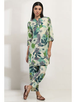 Rangriti - Women Aqua Viscose Straight Kurta with Pant (Set of 2)