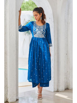 Rangriti - Women Indigo Embroidered Straight Kurta with Palazzo (Set of 2)