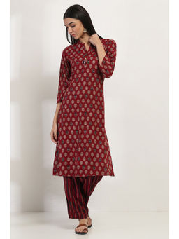 Rangriti - Women Red Cotton Blend Straight Kurta with Palazzo (Set of 2)