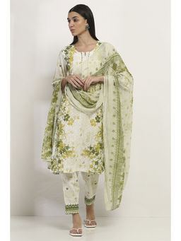 Rangriti - Women Lime Green Cotton Straight Kurta with Pant & Dupatta (Set of 3)