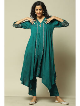 Rangriti - Women Green Poly Viscose Straight Printed Kurta with Pant (Set of 2)