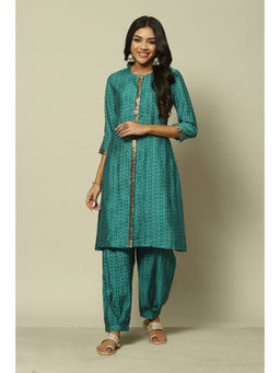 Rangriti - Women Green Liva Straight Printed Kurta with Pant (Set of 2)