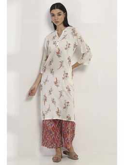Rangriti - Women White Viscose Rayon Straight Kurta with Palazzo (Set of 2)