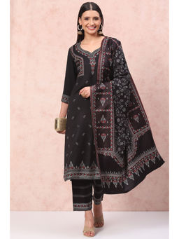 Rangriti - Women Black Art Silk Straight Kurta with Pant & Dupatta (Set of 3)