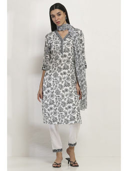 Rangriti - Women White Viscose Blend Straight Kurta with Pant & Dupatta (Set of 3)