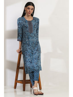 Rangriti - Women Blue Viscose Straight Kurta with Pant (Set of 2)
