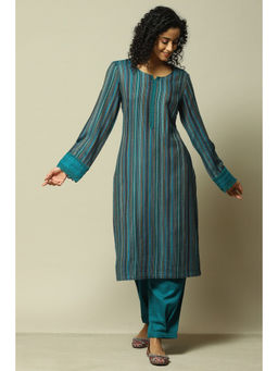 Rangriti - Women Teal Acrylic Straight Suit Kurta with Palazzo (Set of 2)