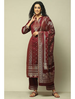 Rangriti - Women Maroon Poly Viscose Straight Printed Kurta with Palazzo & Dupatta (Set of 3)