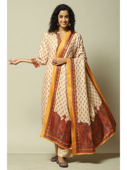 Rangriti - Women Beige Polyester Straight Printed Kurta with Palazzo & Dupatta (Set of 3)