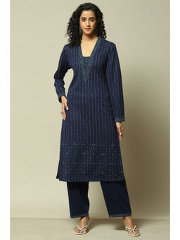 Rangriti - Women Navy Cotton Blend Straight Printed Kurta with Palazzo (Set of 2)