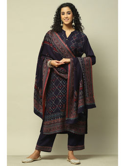 Rangriti - Women Indigo Poly Viscose Straight Printed Kurta with Palazzo & Dupatta (Set of 3)