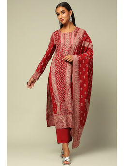 Rangriti - Women Red Acrylic Straight Paisley Kurta with Palazzo & Dupatta (Set of 3)