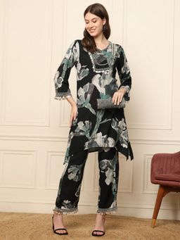 Deebaco - Women Black Floral Kurta with Palazzo