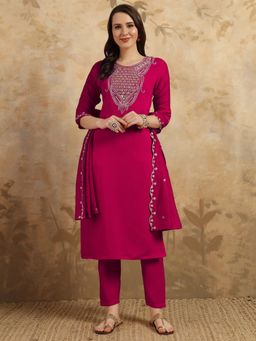 Lush Glam - Women Pink Embroidered Kurta with Pant and Dupatta