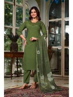 Lush Glam - Women Green Embroidered Kurta with Pant and Dupatta