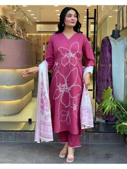 Lush Glam - Women Pink Embroidered Kurta with Pant and Dupatta