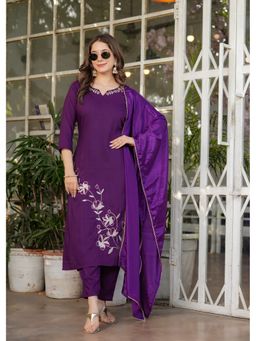 Lush Glam - Women Purple Embroidered Kurta with Pant and Dupatta