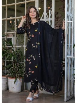 Lush Glam - Women Black Floral Kurta with Pant and Dupatta