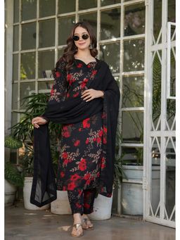 Lush Glam - Women Black Floral Kurta with Pant and Dupatta