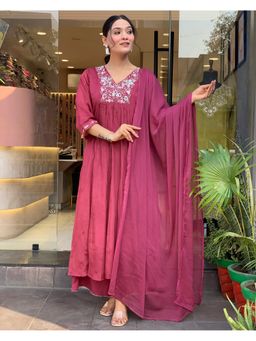 Lush Glam - Women Pink Embroidered Kurta with Palazzo and Dupatta