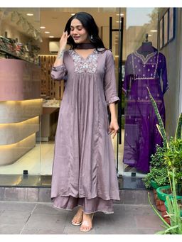 Lush Glam - Women Purple Embroidered Kurta with Palazzo and Dupatta