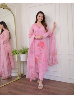 Lush Glam - Women Pink Embroidered Kurta with Pant and Dupatta