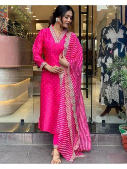 Lush Glam - Women Pink Embroidered Kurta with Pant and Dupatta