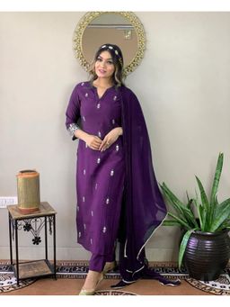 Lush Glam - Women Purple Embroidered Kurta with Pant and Dupatta