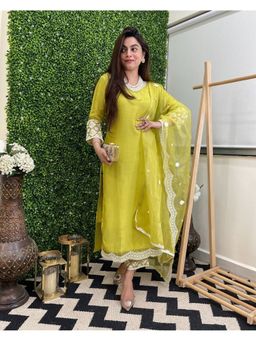 Lush Glam - Women Mustard Embroidered Kurta with Pant and Dupatta