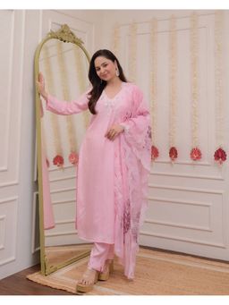 Lush Glam - Women Pink Embroidered Kurta with Pant and Dupatta
