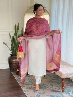 Lush Glam - Women White Embroidered Kurta with Pant and Dupatta