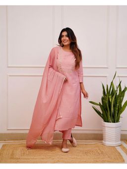 Lush Glam - Women Pink Embroidered Kurta with Pant and Dupatta