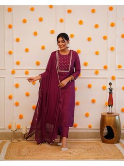 Lush Glam - Women Purple Embroidered Kurta with Pant and Dupatta