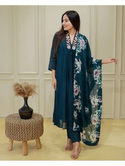 Lush Glam - Women Blue Embroidered Kurta with Pant and Dupatta