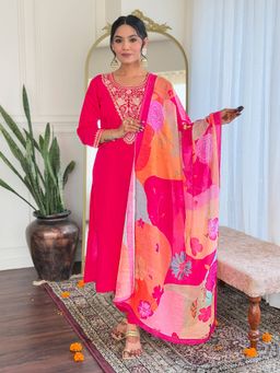 Lush Glam - Women Pink Embroidered Kurta with Pant and Dupatta