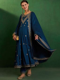 Lush Glam - Women Blue Embroidered Kurta with Pant and Dupatta