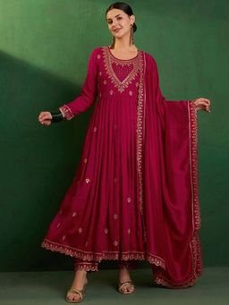 Lush Glam - Women Red Embroidered Kurta with Pant and Dupatta