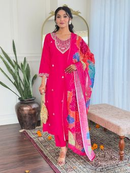 Lush Glam - Women Pink Embroidered Kurta with Pant and Dupatta