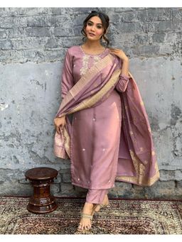 Lush Glam - Women Pink Embroidered Kurta with Pant and Dupatta