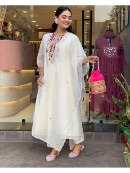 Lush Glam - Women White Embroidered Kurta with Pant and Dupatta