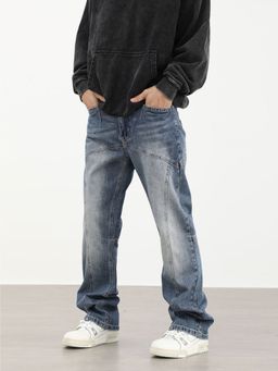 Off Duty India - 90 Front Seam Blue Loose Fit Straight Leg Denim Jeans