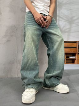 Off Duty India - Spearmint Green Fade Baggy Fit Jeans